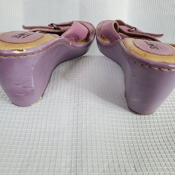 Born Handcrafted Footwear Size 8/39 Leather Wedge Sandals Heels Straps Purple - Picture 10 of 16